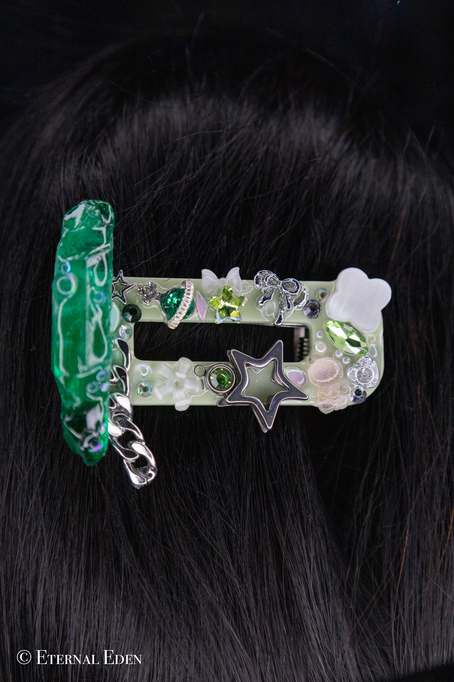 “Hidden Emerald” Hairclips