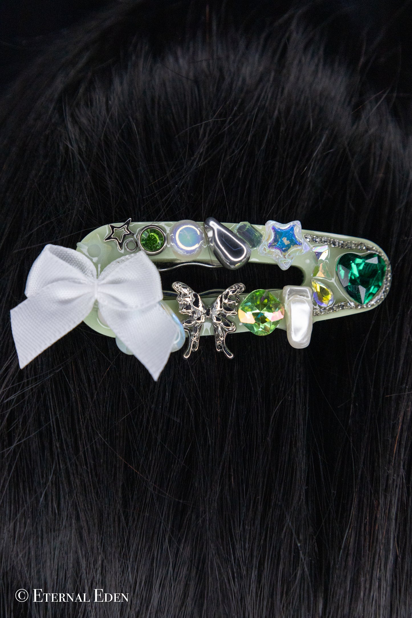 “Hidden Emerald” Hairclips