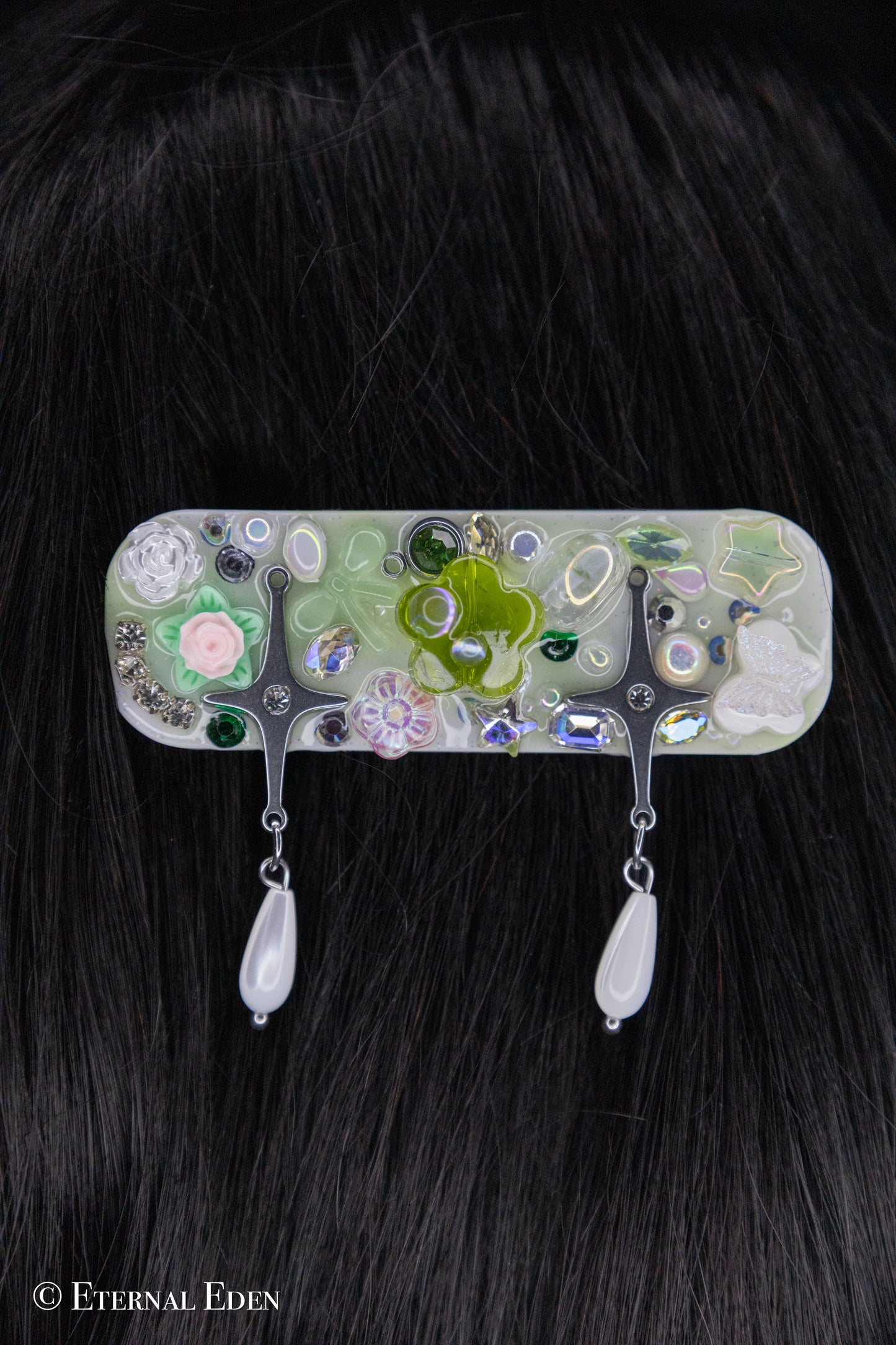 “Hidden Emerald” Hairclips