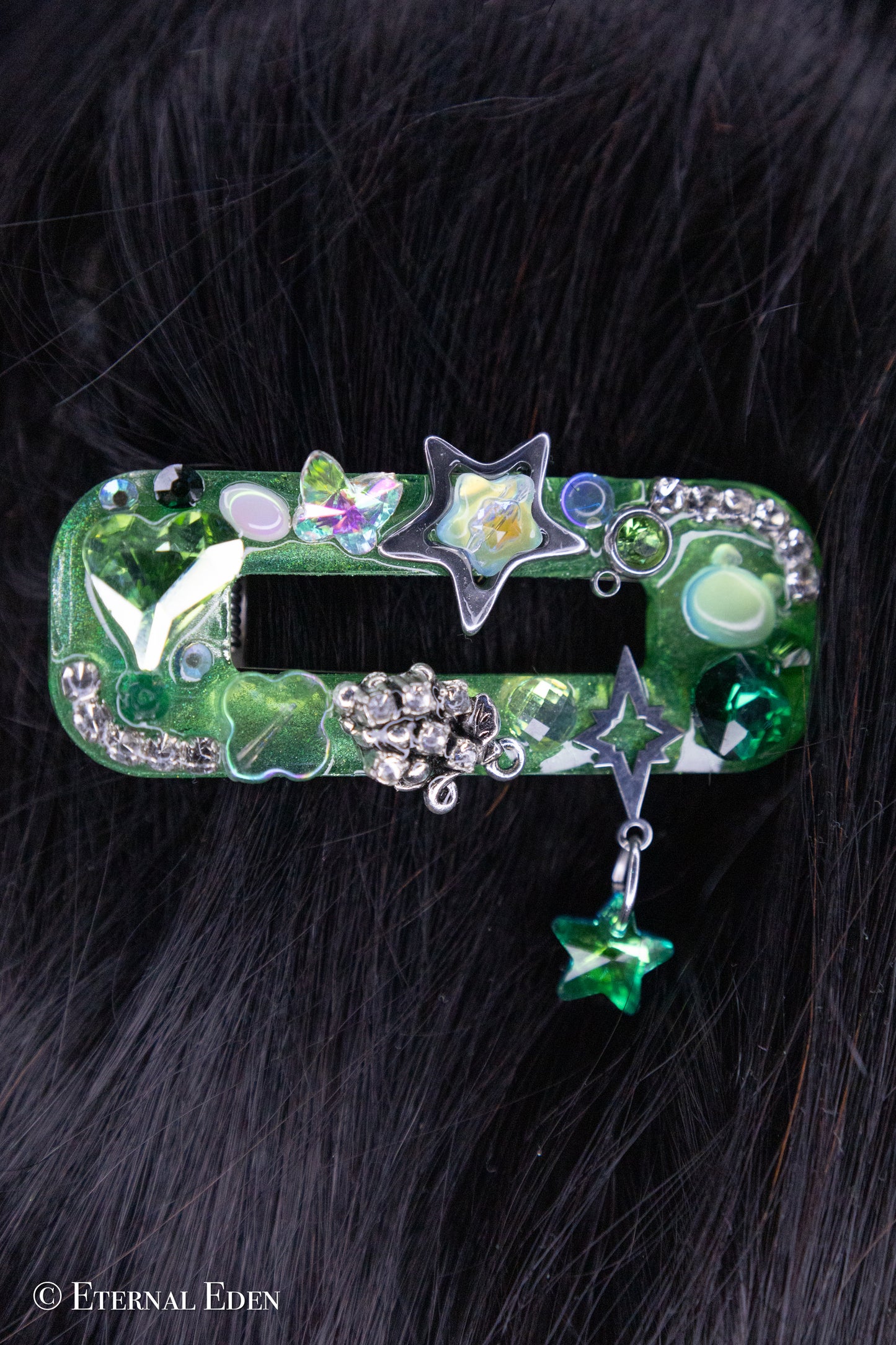 “Hidden Emerald” Hairclips